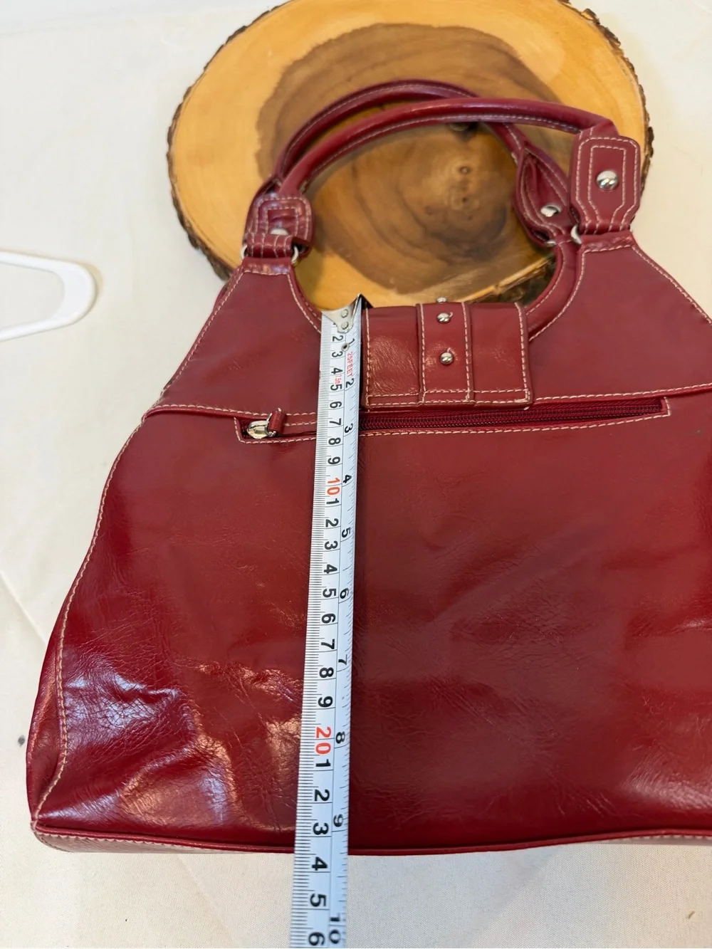 St. John’s‎ Bay Red Faux Leather Studded Shoulder Bag Silver Hardware Hobo